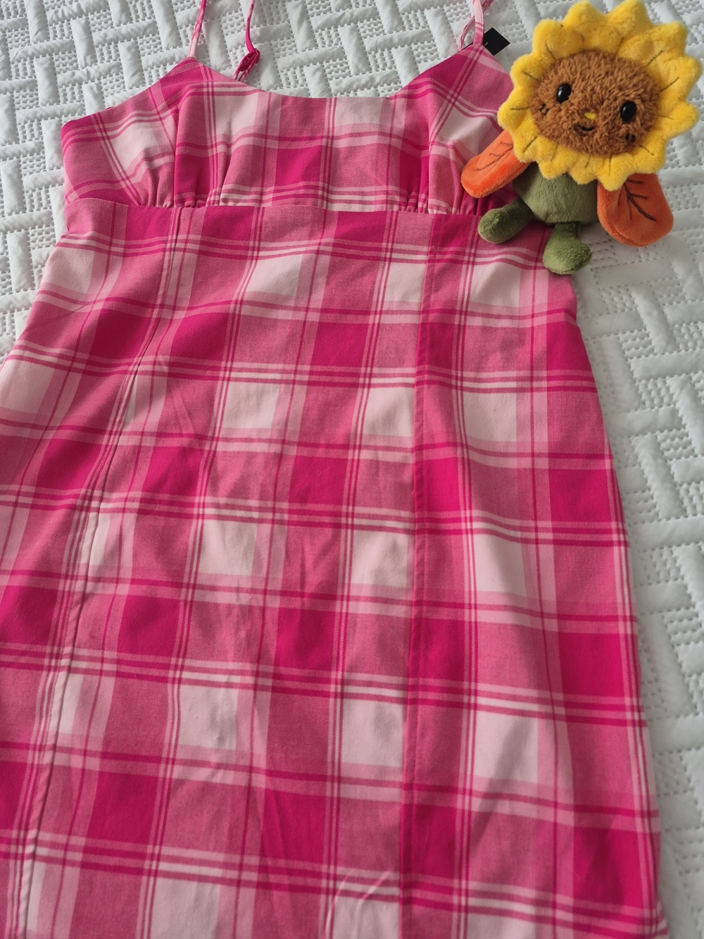 NOBO Hot Pink & Light Pink Plaid Spaghetti-Strap Mini Dress